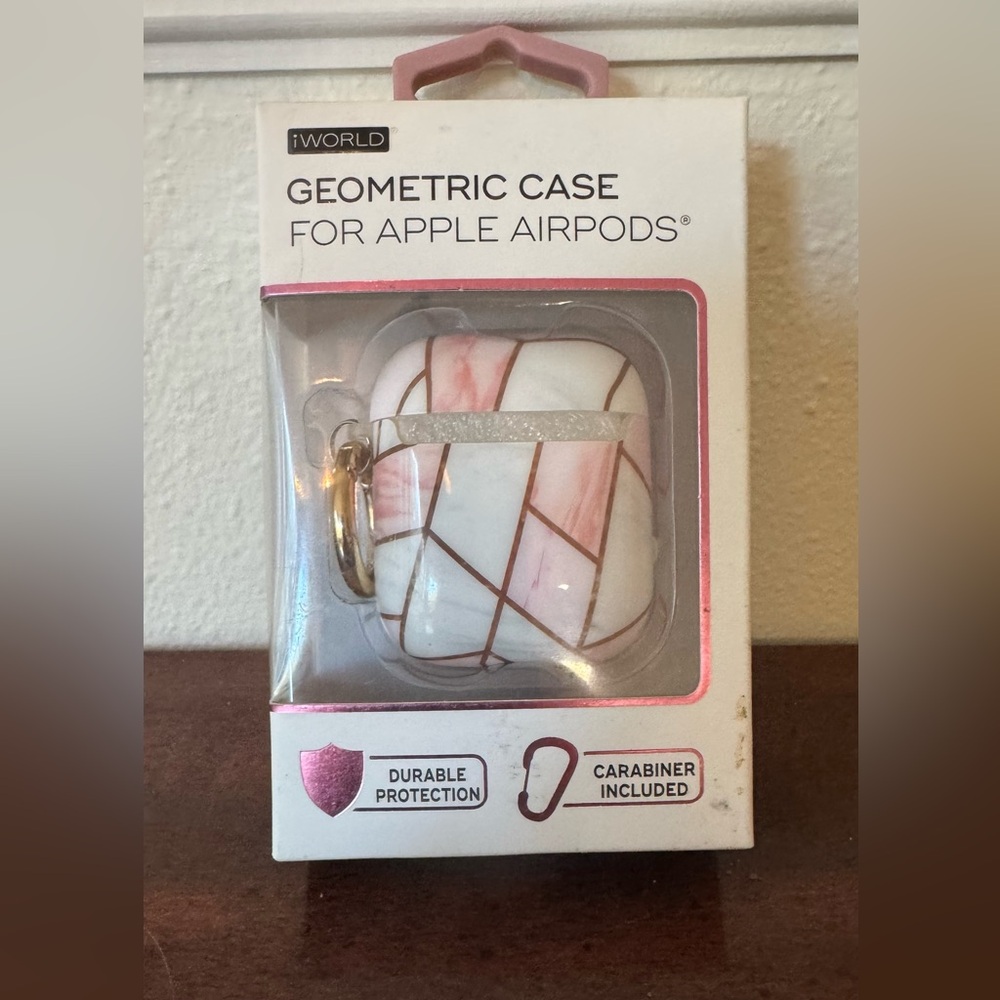 Pink and White AirPods Case with Carabiner